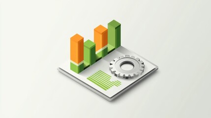 Poster - 3D isometric business report graphic, data visualization, analysis, success