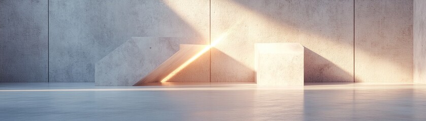 Poster - This abstract concrete environment features geometric panel walls illuminated by a soft ambient glow, creating a moody and luxurious atmosphere perfect for creative presentations or displays