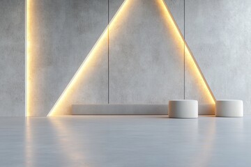 Poster - This abstract concrete space features geometric panel walls illuminated by soft ambient light, creating a moody and luxurious aesthetic perfect for artistic endeavors in a spacious environment