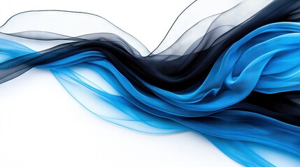 Poster -   A monochrome abstract art featuring blue, black, and white shades against a pure white backdrop, with a vivid black and blue wave dominating the left half of the composition