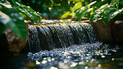 Poster - Nature's Waterfall, Lush Green Foliage