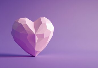 Poster - Geometric Pink Heart with Faceted Design on Soft Purple Background, Symbolizing Love, Affection, and Modern Art Aesthetics