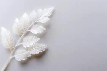 Poster - This delicate fern stem made of frosted glass presents an ethereal quality with soft light reflections. It stands isolated on a crisp white background, enhancing its luxurious fine-art appeal