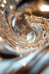 Poster - A silhouette of a woman gracefully rises from a pool of liquid gold, illuminated by soft-focused radiant lighting, creating a luxurious and cinematic atmosphere perfect for Women's Day
