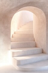 Poster - The staircase gracefully ascends into a softly lit expanse, showcasing smooth textures and high-end architectural elegance. Ample space invites creativity and serenity within a tranquil atmosphere