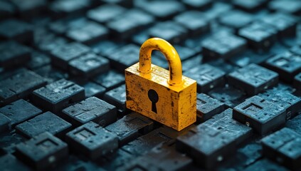 Poster - Golden Padlock on Black Keyboard Keys Representing Security, Protection, and Digital Privacy Concepts in a Modern Technology Environment