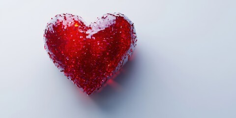 Poster - Heart Made of Glittering Red Sequins on a Soft White Background for Romantic Themes and Celebratory Occasions