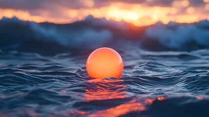 Poster - Orb floats on ocean sunset