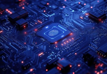 Aufkleber - High-Tech Microchip with Fingerprint Recognition on Dark Circuit Board Background Enhancing Security and Digital Identity Concepts in Modern Technology