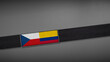 © patera - 3D rendering of two flag from Czech Republic and Colombia on a dark band, symbolizing political relations, diplomacy, or conflict. simple, clean Gray background for focus, seriousness, formality