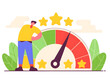 © Bi - push skill level credit score or increase performance improvement or effort to be better excellent customer feedback review gauge scale rating concept businessman pushing skill performance gauge.