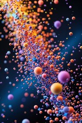 Poster - Colorful abstract representation of particles flowing in a dynamic motion against a dark background