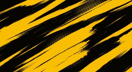 Wall Mural - black and yellow abstract background with brushstroke and halftone style