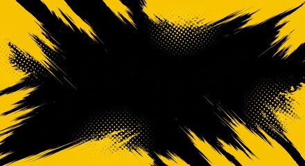 Wall Mural - black and yellow abstract background with brushstroke and halftone style