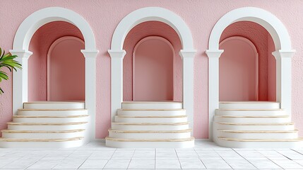 Aufkleber - Pink Archways, White Steps, Empty Niches