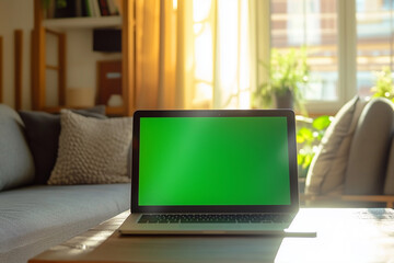 Poster - laptop is open on a table in a living room. The screen is green and the room is filled with plants