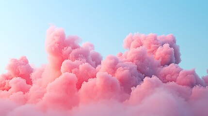 Poster - Pink clouds rise against a tranquil sky background, creating a serene, ethereal scene