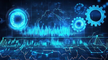 Poster - Abstract futuristic data visualization, technology interface, graphs and gears