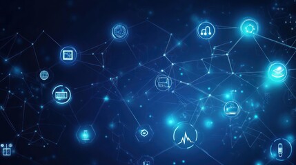 Poster - Abstract technology network with icons. Possible use Stock photo for technology, innovation, or digital connectivity concepts
