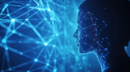 Poster - Digital profile of a face, technology network backdrop, concept image