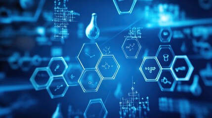 Poster - Abstract scientific interface, data display, technology, modern lab, digital icons, potential for use in scientific publication, education, or a business presentation