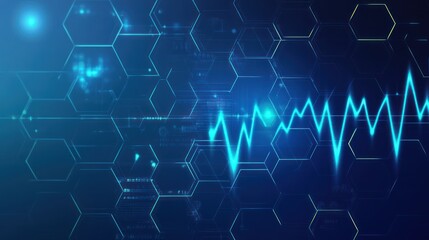 Poster - Abstract digital hexagons with wave graphic, data visualization, technology background