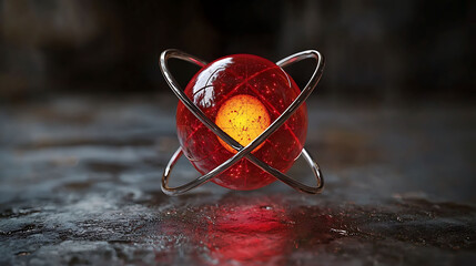 Poster - Intriguing red glass sphere encased in a metallic frame, glowing from within.  A powerful visual metaphor for innovation, energy, or the core of a system.