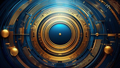 Wall Mural - abstract dark blue and gold circular technological background