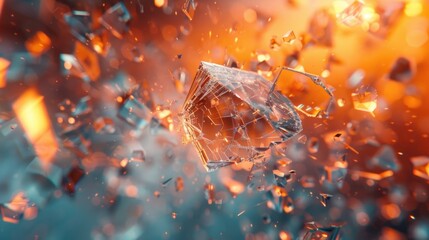 Poster - A shattered time mirror reveals abstract reflections as light bends through glass-like fractures in vibrant colors
