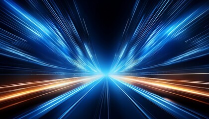 Wall Mural - blue light streaks speed night road motion blur tech banner