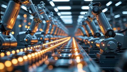 Poster - advanced robotic arms in a modern manufacturing facility performing assembly tasks with precision an
