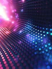 Poster - Glowing neon dots scatter across a dark background, creating a vivid cyberpunk pattern with radiant magentas and blues