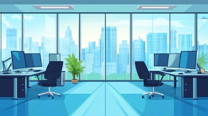 Poster - Modern office interior with city view. Possible use stock photo