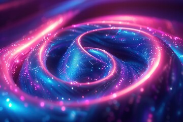 Poster - A high-tech vortex swirls with neon blue and magenta, creating an energetic, futuristic vibe with soft lighting
