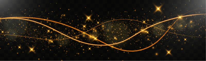 Aufkleber - Light sparkle glitter shine glow with golden wavy light trails, glowing particles, and sparkling effects on a transparent background.	
