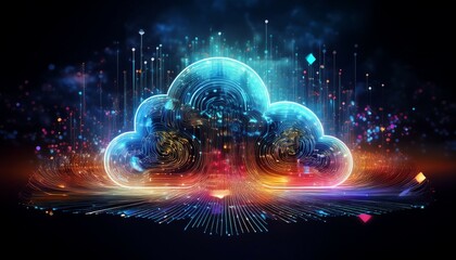 Wall Mural - digital transformation data scalability concept digital cloud with vibrant particles on a dark background