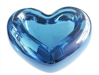 Poster - Shimmering Blue Heart Shape in Transparency with Modern Glossy Texture Reflecting Soft Light and Artistic Design Ideal for Romantic and Creative Projects