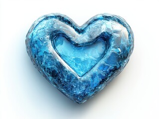 Aufkleber - Shimmering Blue Heart-Shaped Ice Sculpture with Crystal Clear Center, Elegant Decorative Piece for Celebrating Love and Affection in Various Settings