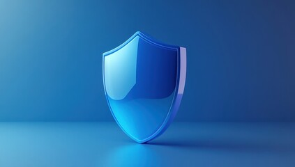 Poster - Shiny Blue Shield on a Solid Background Representing Protection, Security, and Safety Concepts in a Minimalistic Style for Modern Designs