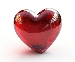 Poster - Shiny Red Heart-Shaped Glass Object Reflecting Light in a Softly Lit Environment Ideal for Romantic or Loving Concepts in Creative Design Projects