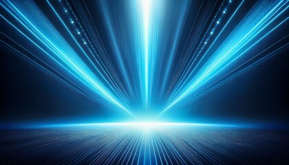 Wall Mural - soft blue spotlight rays on dark background advertising show presentation template design