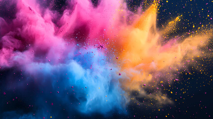 Wall Mural - Colored powder explosion. Abstract closeup dust on backdrop. Colorful explode. Paint holi