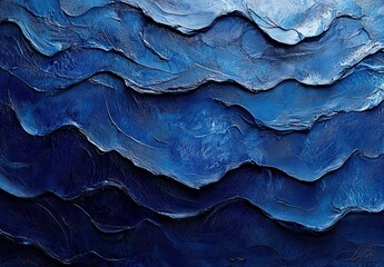 Poster - Textured Deep Blue Waves in Abstract Art Style Depicting Motion and Layering for Modern Design and Creative Projects