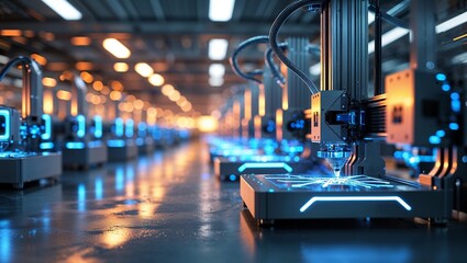 Poster - Modern 3D printing technology showcased in a high-tech manufacturing facility