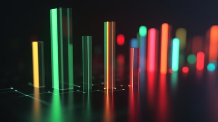 Poster - Abstract glowing geometric shapes, dark background, data visualization, digital art