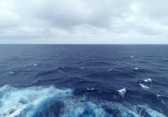 Poster - Vast Tranquil Ocean View Under Overcast Sky Capturing Serenity of Nature's Expansiveness and Calmness in Shades of Blue and Gray