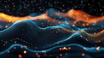 Poster - Abstract digital landscape of glowing particles