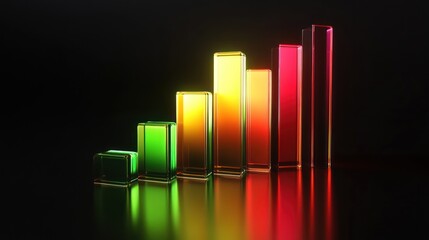 Poster - Abstract graphic of rising colorful bars, 3d illustration, reflective surface, for presentations or data visualization
