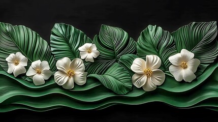 Poster - Tropical Floral Arrangement on Dark Background