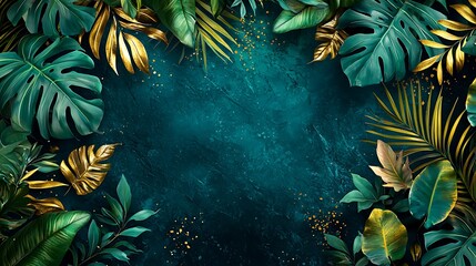 Poster - Tropical leaves frame, dark backdrop